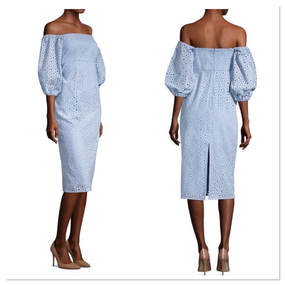 PROSE & POETRY SHEILA MIDI DRESS - BLUE EYELET Sz S 100% Cotton